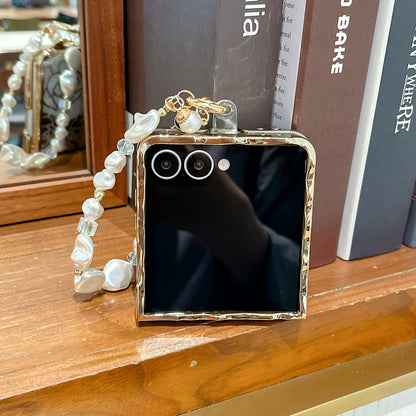 Translucent Camellia Samsung Flip Phone Case with Free Wrist Strap