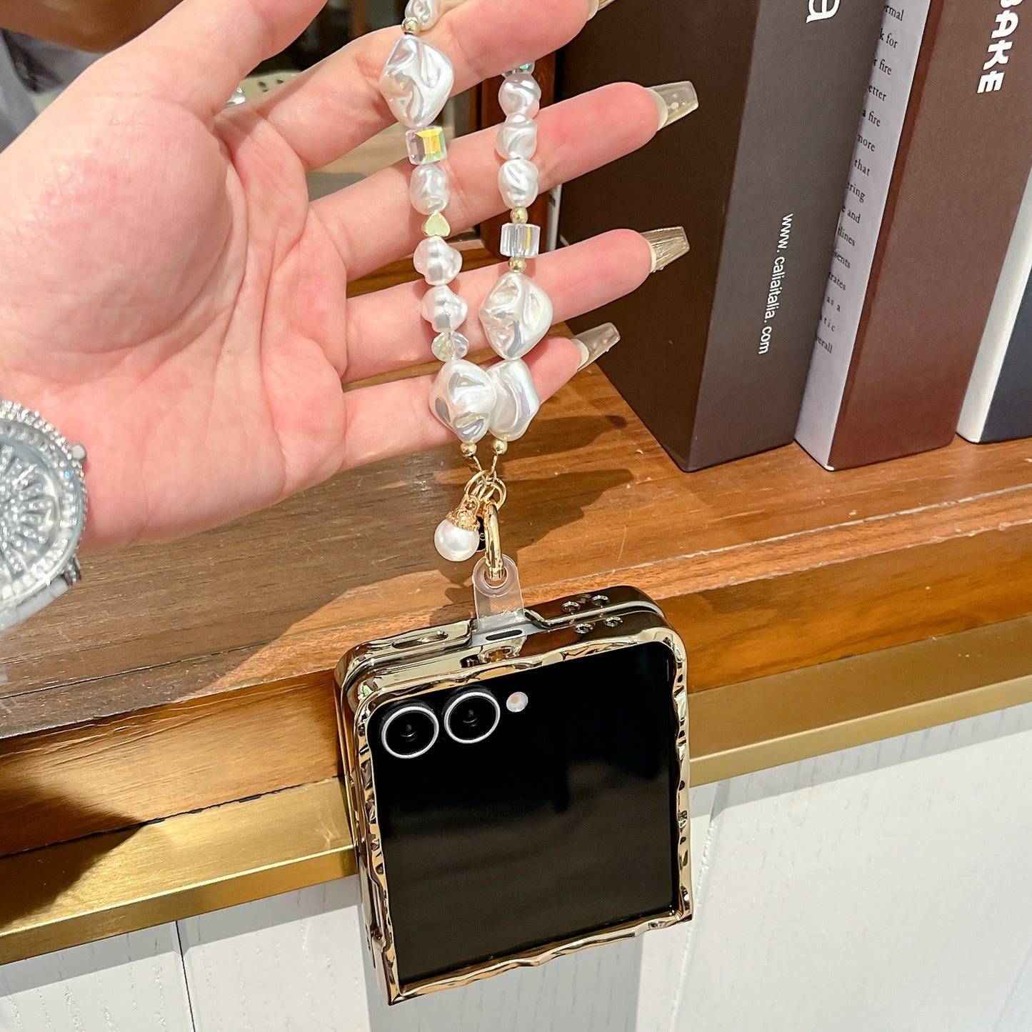 Translucent Camellia Samsung Flip Phone Case with Free Wrist Strap