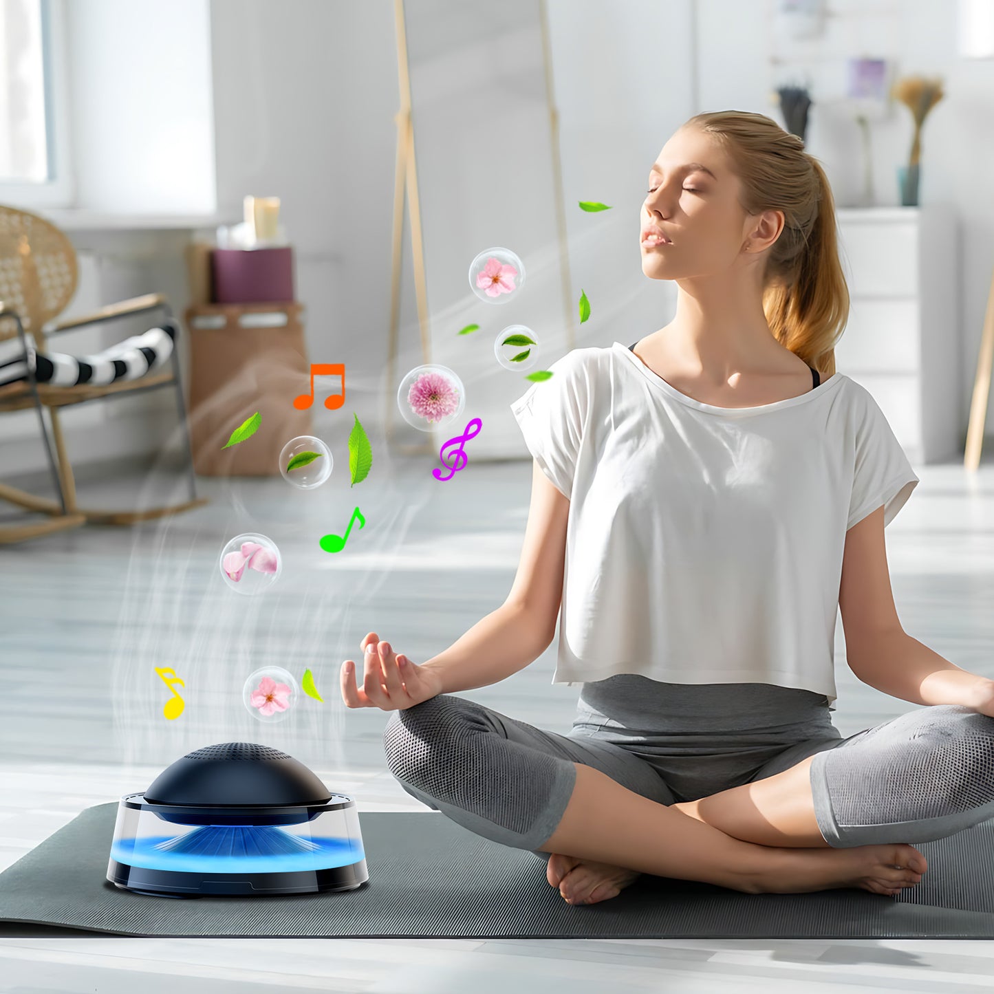 Car Aromatherapy Ambient Light with Magnetic Charging and Bluetooth Speaker Functionality