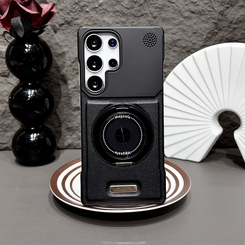 Premium Leather MagSafe Samsung Galaxy Case with 360° Ring Stand