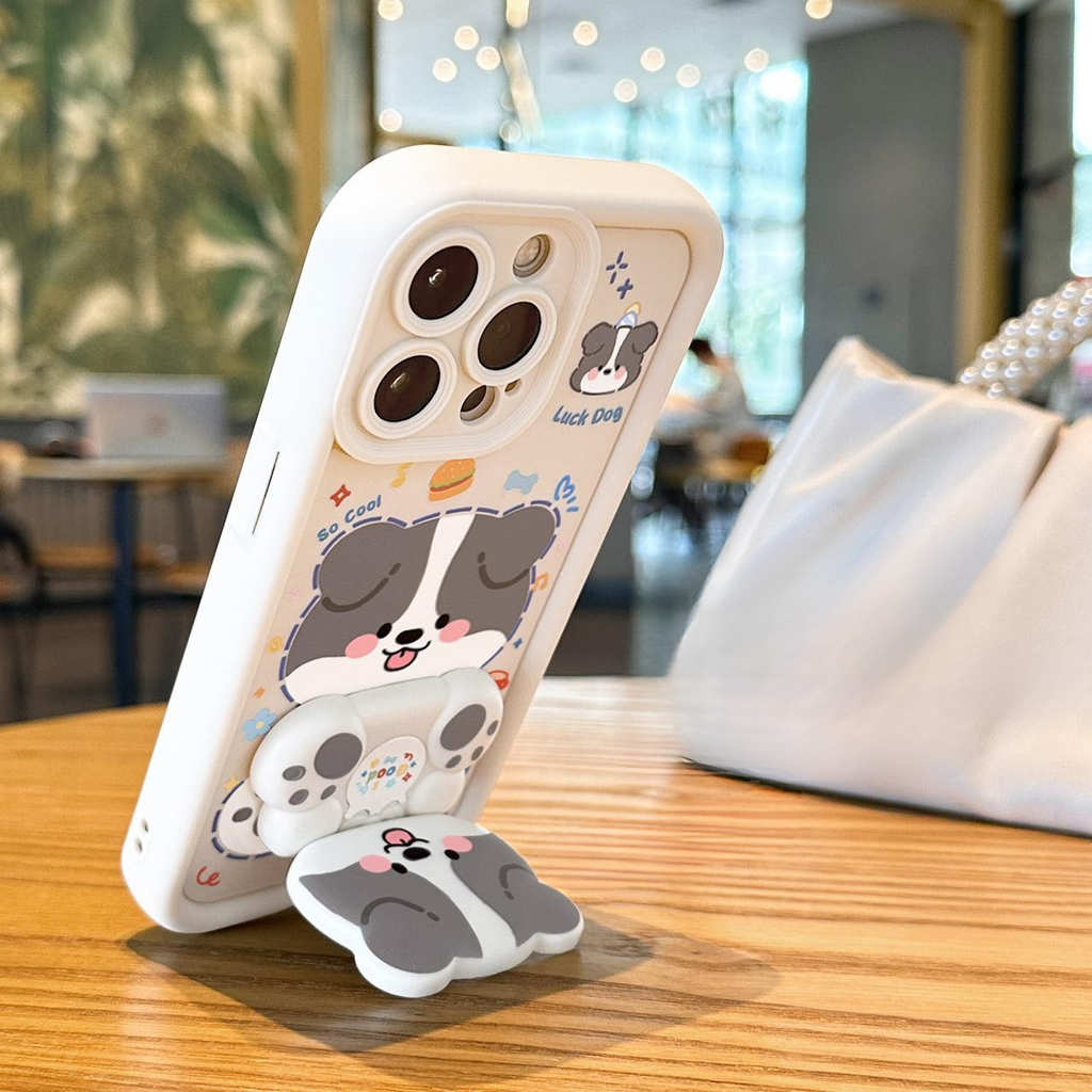 Folding Puppy Stand Case Cover for iPhone