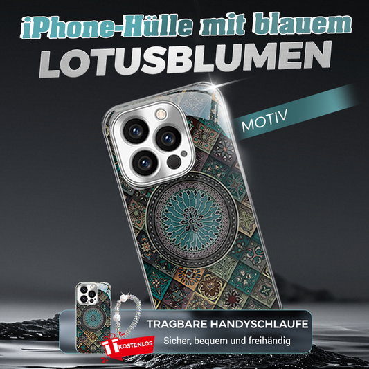 Colorful Blue Lotus Flower Totem Case Kit for iPhone - Get a FREE Exquisite Diamond Bracelet!🔥