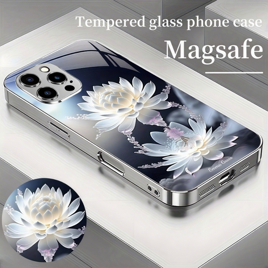 Snow Lotus Magsafe Tempered Glass Case Cover for iPhone
