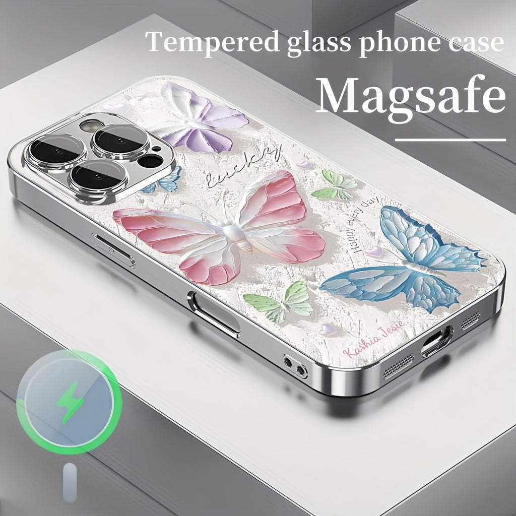Crystal Butterfly Glass Magnetic Case Cover for iPhone