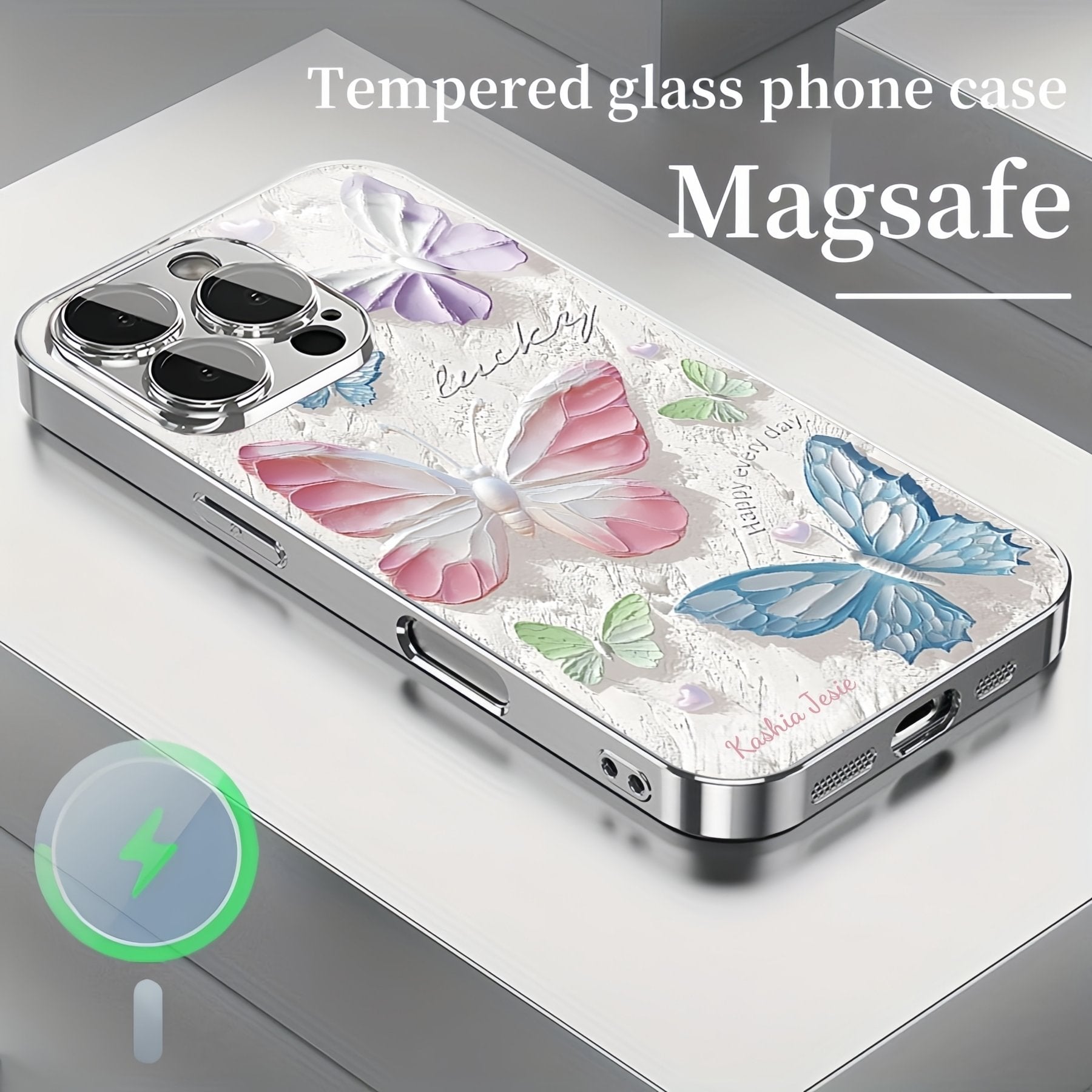 Crystal Butterfly Glass Magnetic Case Cover for iPhone
