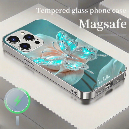 Crystal Butterfly Magnetic Tempered Glass Case Cover for iPhone