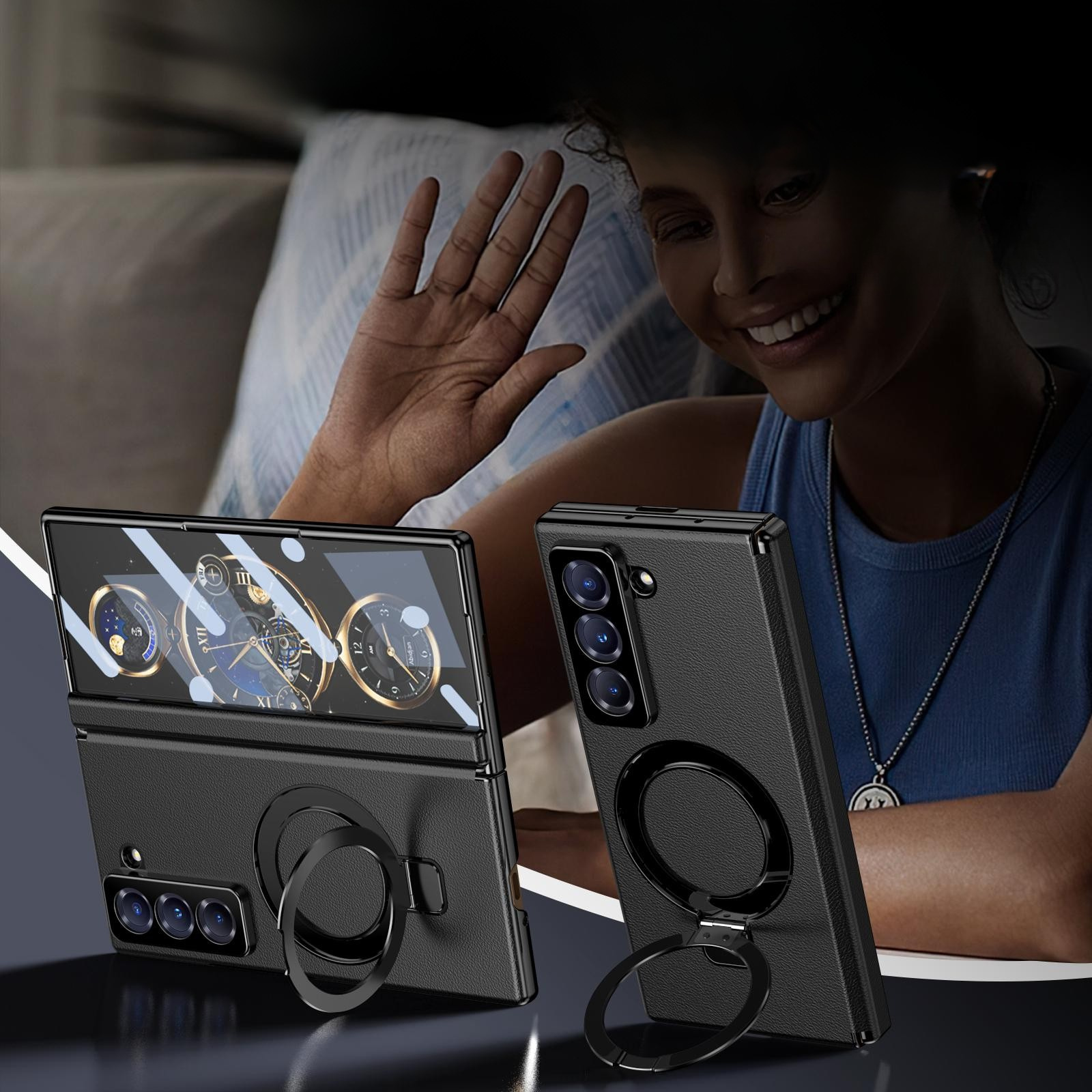 Hinged Full-coverage Protective Leather Case Cover for Samsung Fold Series