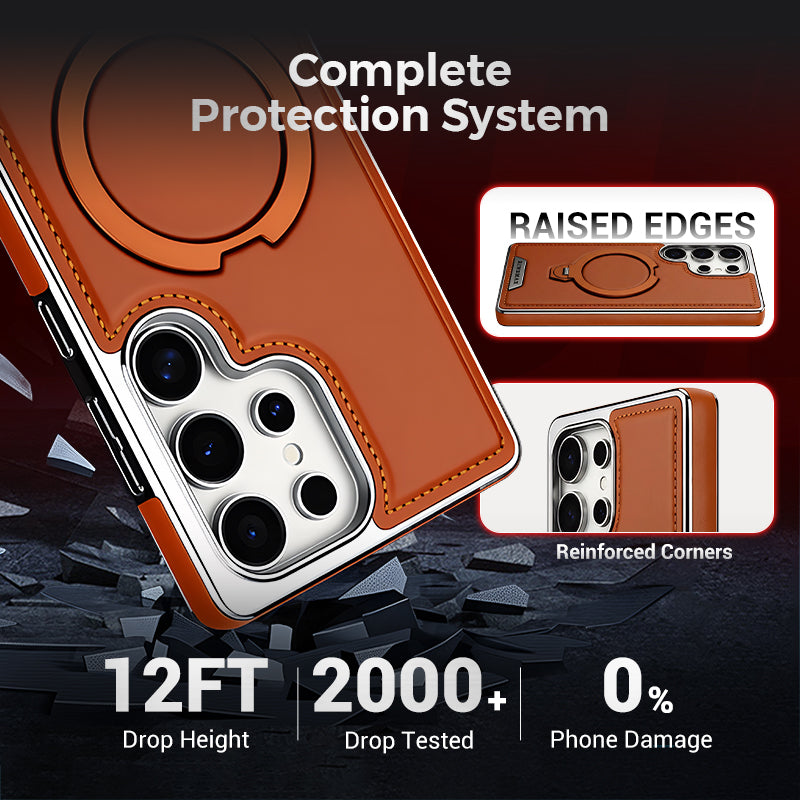 Leather-backed Magnetic Folding Stand Case for Samsung S Series