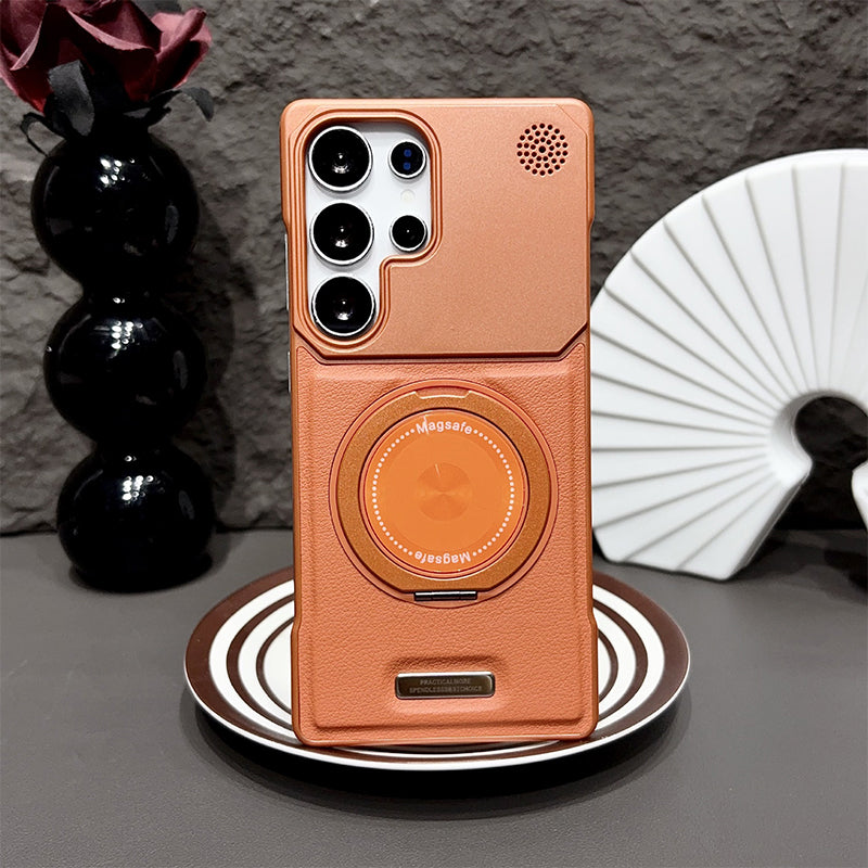 Premium Leather MagSafe Samsung Galaxy Case with 360° Ring Stand