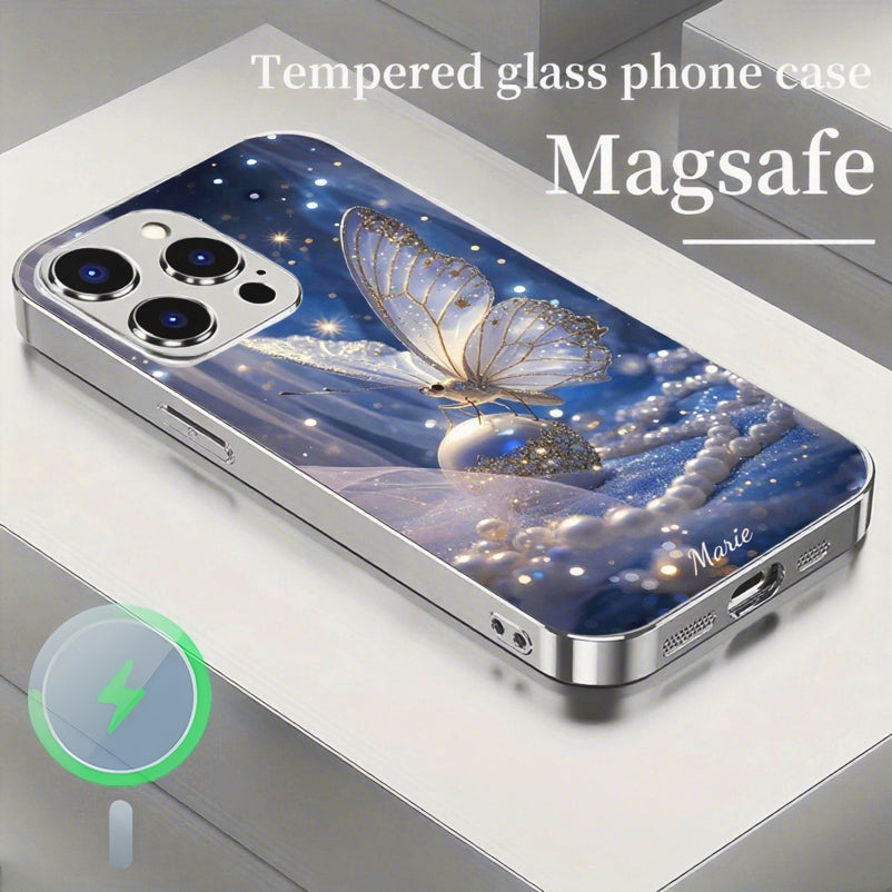 Crystal Butterfly Magnetic Tempered Glass Case Cover for iPhone