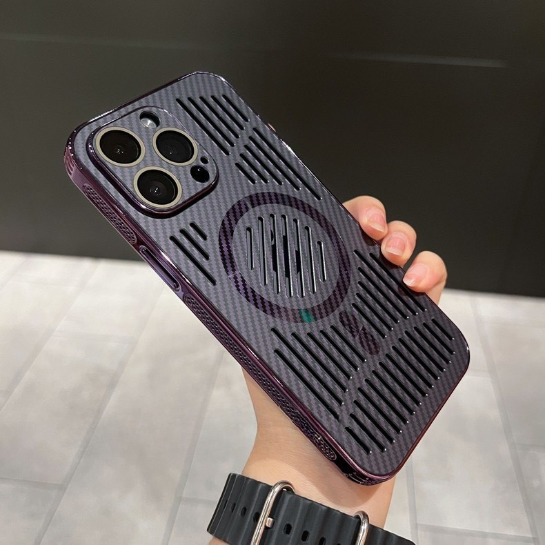Carbon Fiber Honeycomb Heat Dissipation Magnetic Case Cover for iPhone
