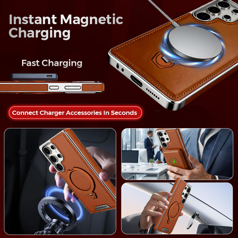 Leather-backed Magnetic Folding Stand Case for Samsung S Series