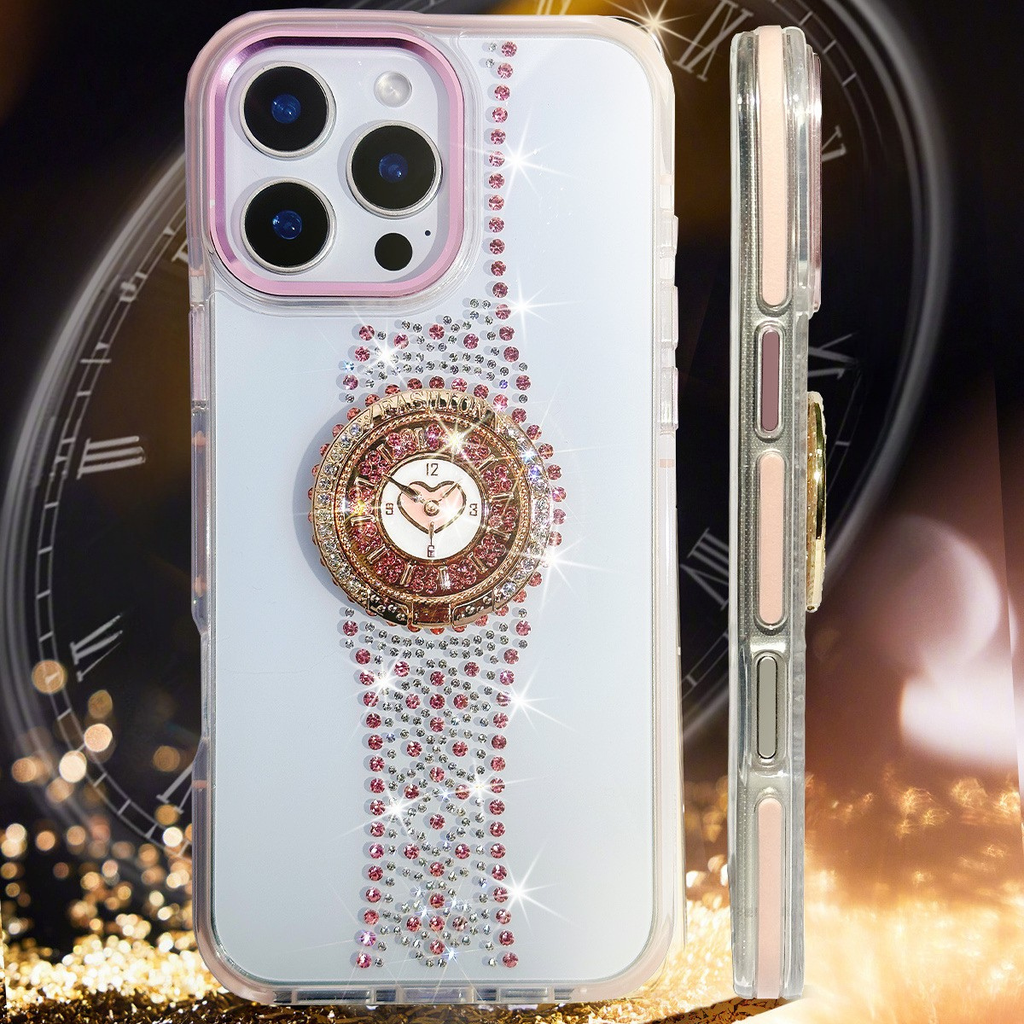 Diamond Heart Clock Case Cover for iPhone