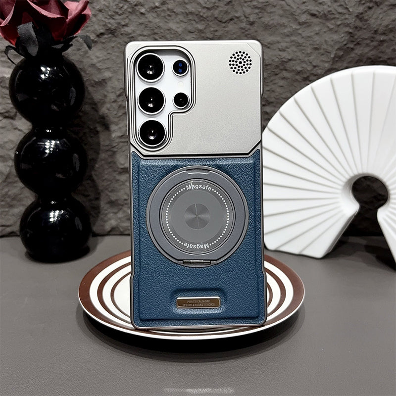 Premium Leather MagSafe Samsung Galaxy Case with 360° Ring Stand