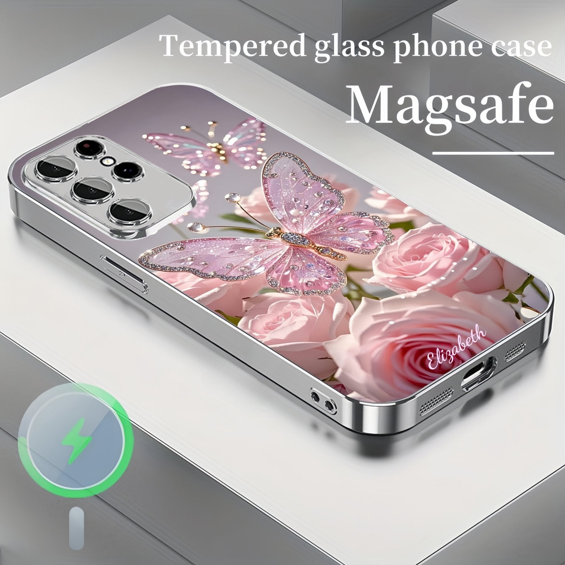 Crystal Butterfly Magnetic Tempered Glass Case Cover for Samsung S Series