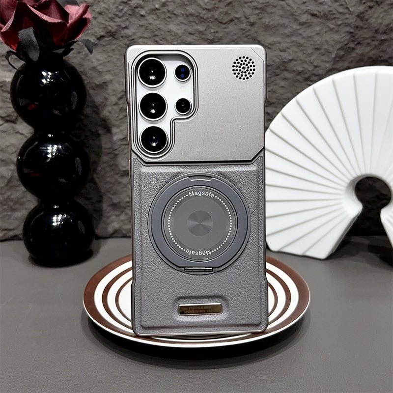 Premium Leather MagSafe Samsung Galaxy Case with 360° Ring Stand
