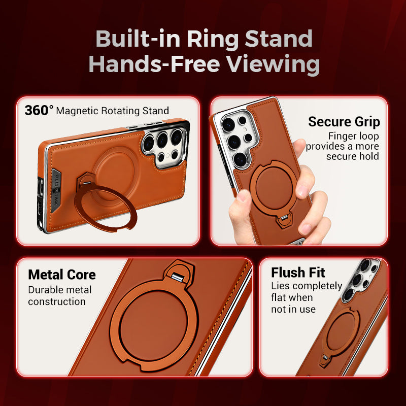 Leather-backed Magnetic Folding Stand Case for Samsung S Series