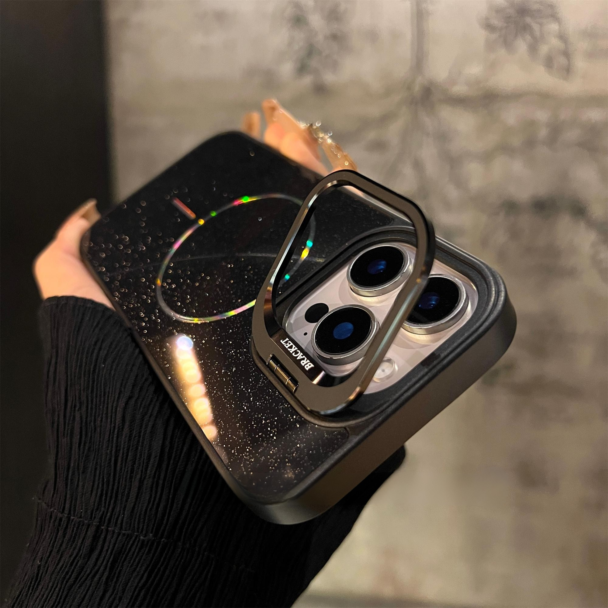 Glitter Metal Lens Folding Protective Frame Case Cover for iPhone