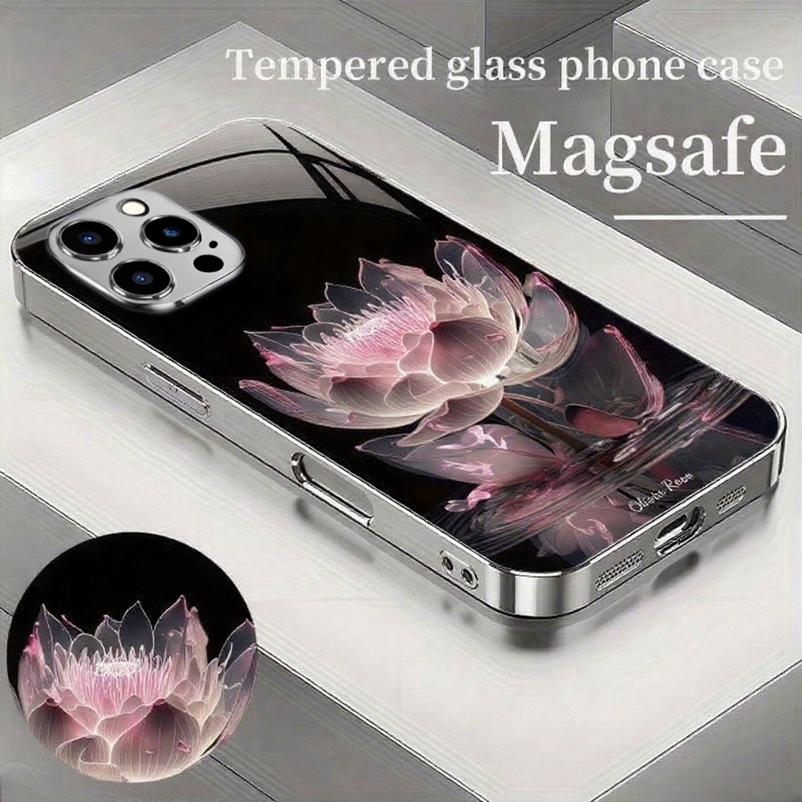 Snow Lotus Magsafe Tempered Glass Case Cover for iPhone