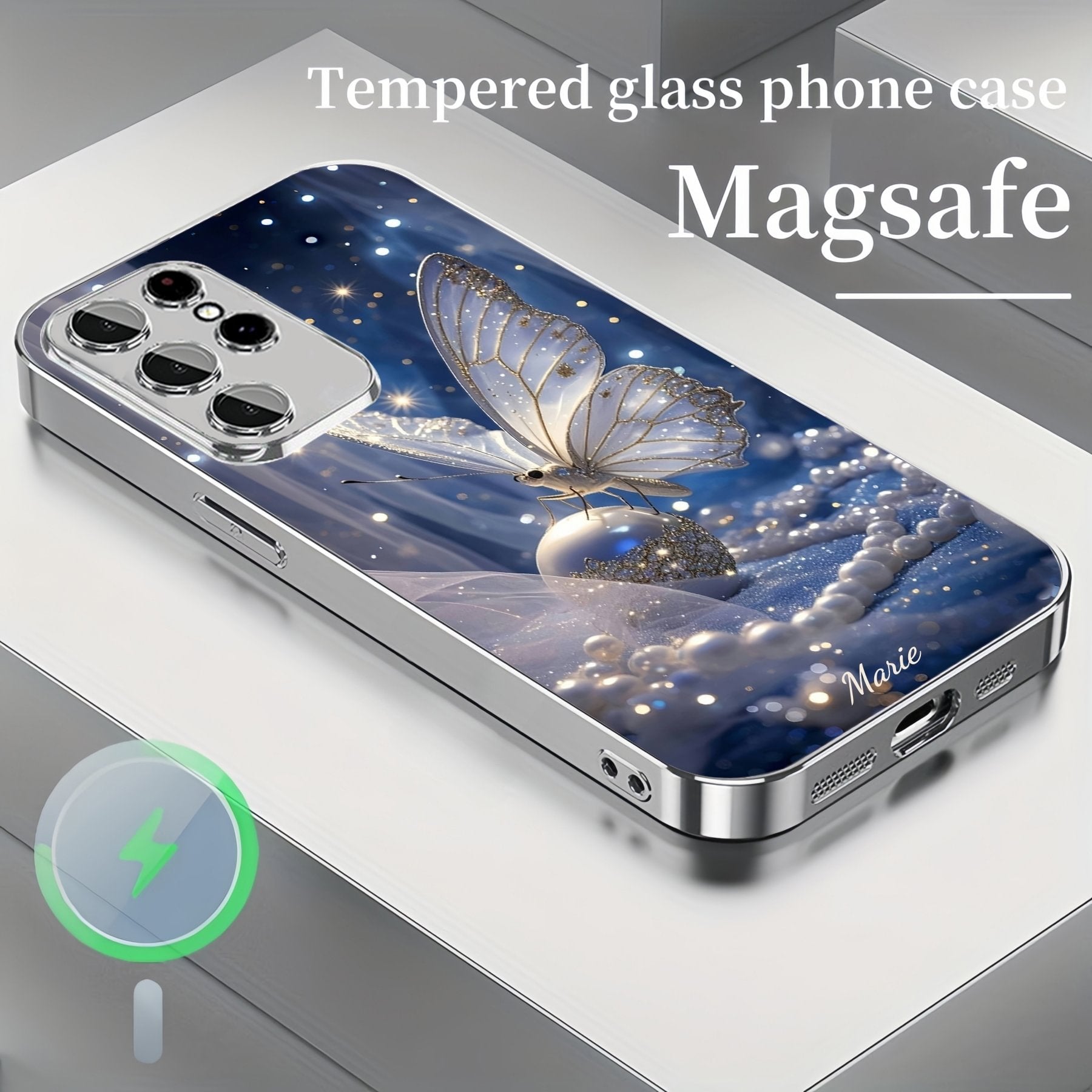 Crystal Butterfly Magnetic Tempered Glass Case Cover for Samsung S Series