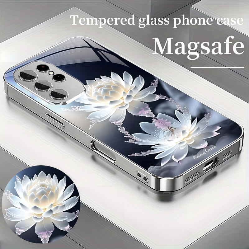 Snow Lotus Magsafe Tempered Glass Case Cover for Samsung S Series