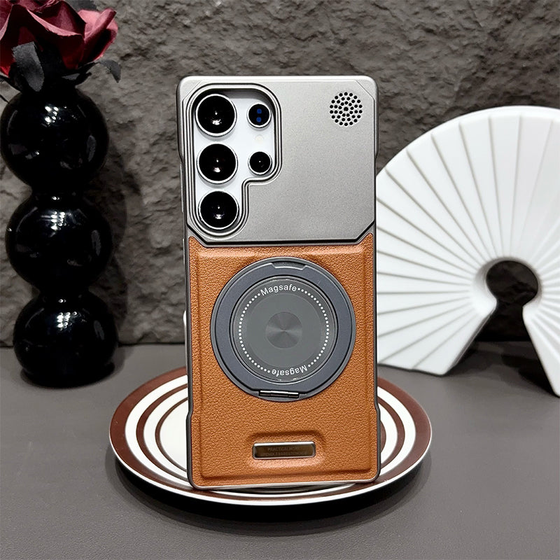 Premium Leather MagSafe Samsung Galaxy Case with 360° Ring Stand