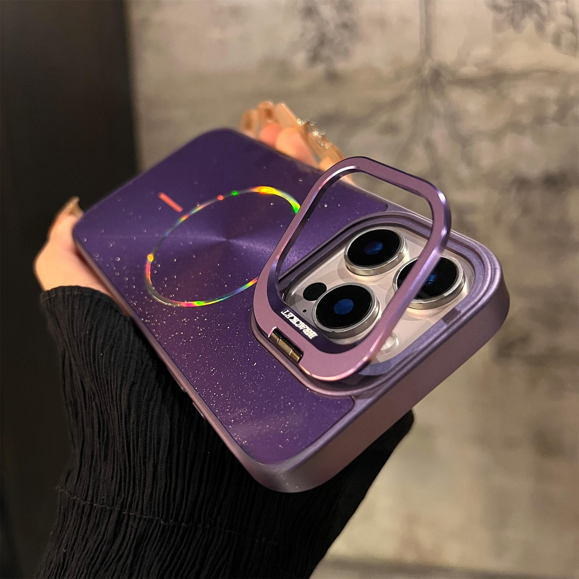 Glitter Metal Lens Folding Protective Frame Case Cover for iPhone