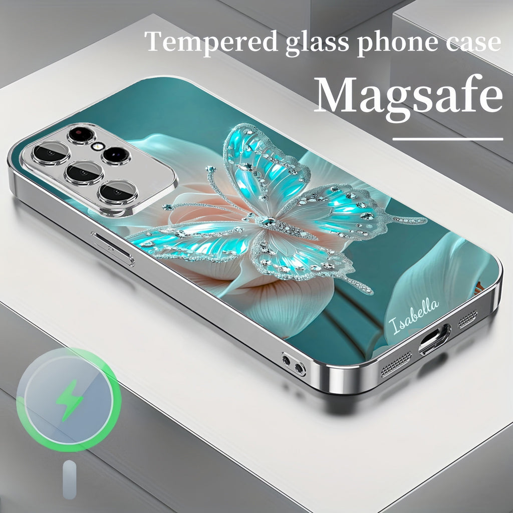 Crystal Butterfly Magnetic Tempered Glass Case Cover for Samsung S Series