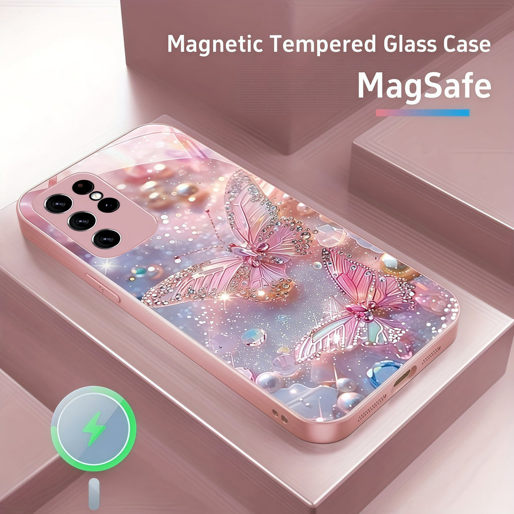 Crystal Pink Magnetic Tempered Glass Case Cover for Samsung S Series
