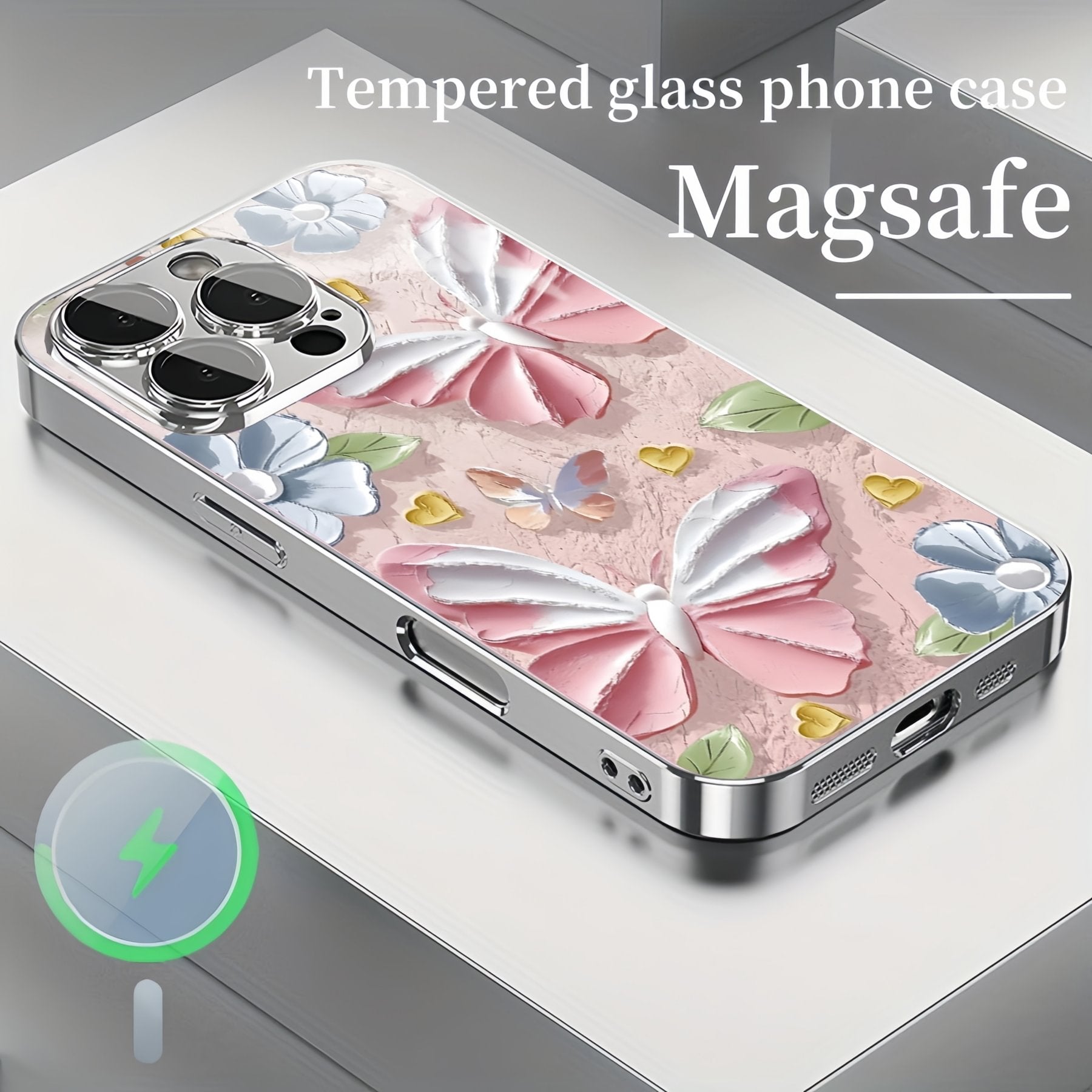 Crystal Butterfly Glass Magnetic Case Cover for iPhone