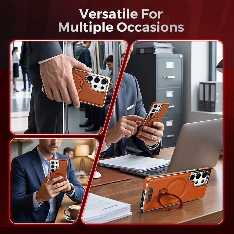 Leather-backed Magnetic Folding Stand Case for Samsung S Series