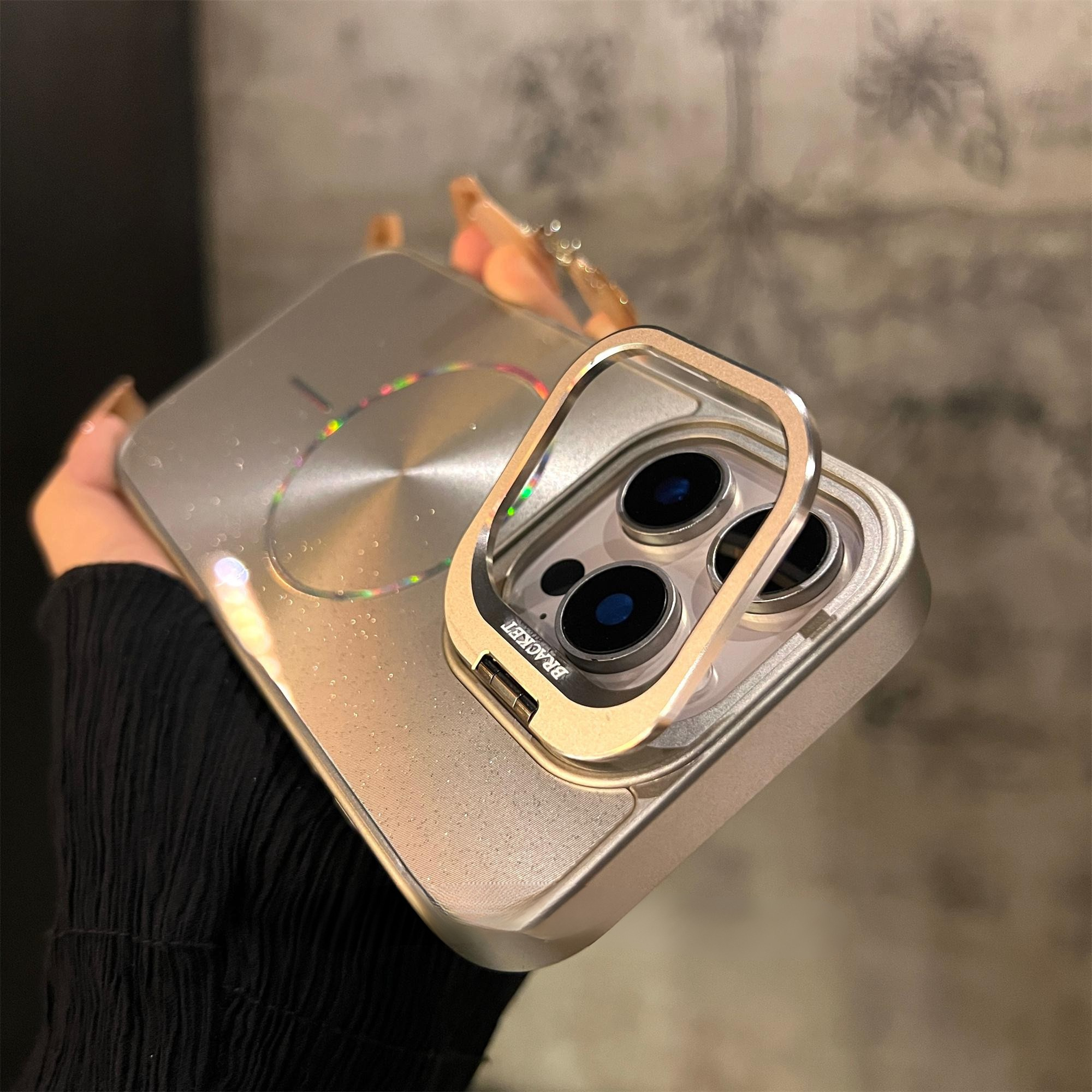 Glitter Metal Lens Folding Protective Frame Case Cover for iPhone