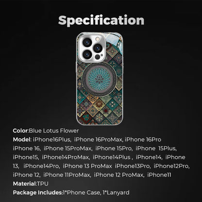 Colorful Blue Lotus Flower Totem Case Kit for iPhone - Get a FREE Exquisite Diamond Bracelet!🔥