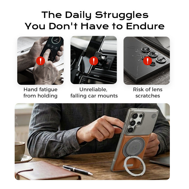 Premium Leather MagSafe Samsung Galaxy Case with 360° Ring Stand