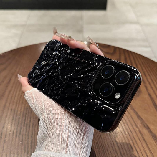 Electroplated Fashion Wrinkle Black Case for iPhone
