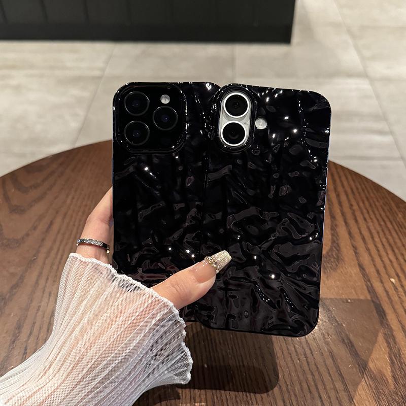 Electroplated Fashion Wrinkle Black Case for iPhone