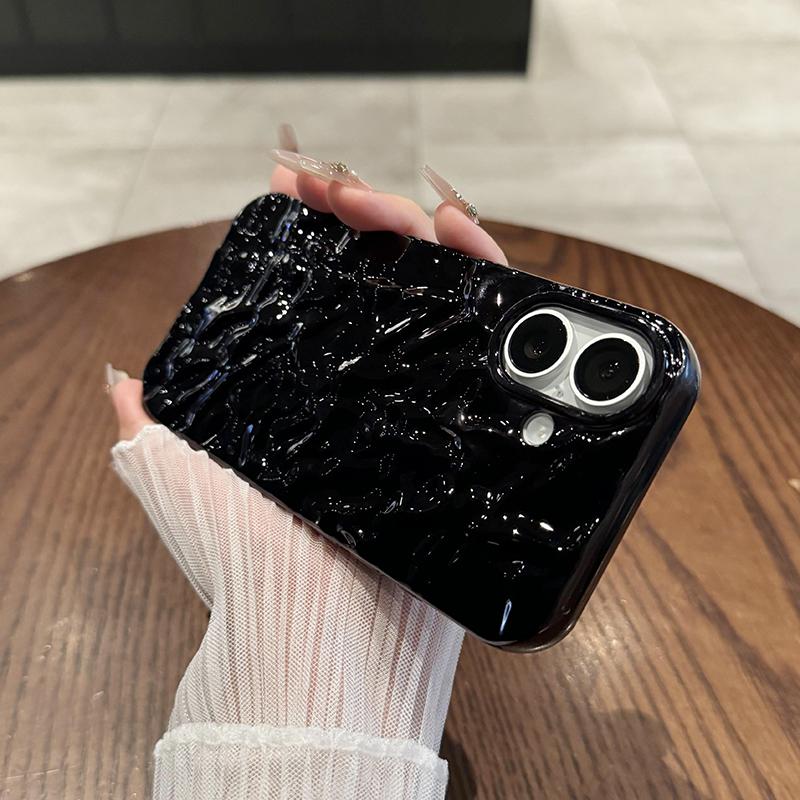 Electroplated Fashion Wrinkle Black Case for iPhone