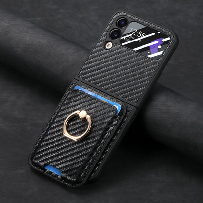Carbon Fiber Magnetic Card Case Cover for Samsung Flip Serie