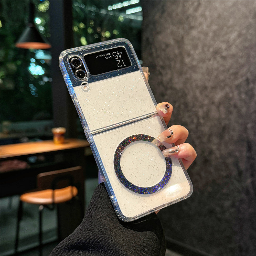 Transparent Glitter Magnetic Case Cover for Samsung Flip Serie