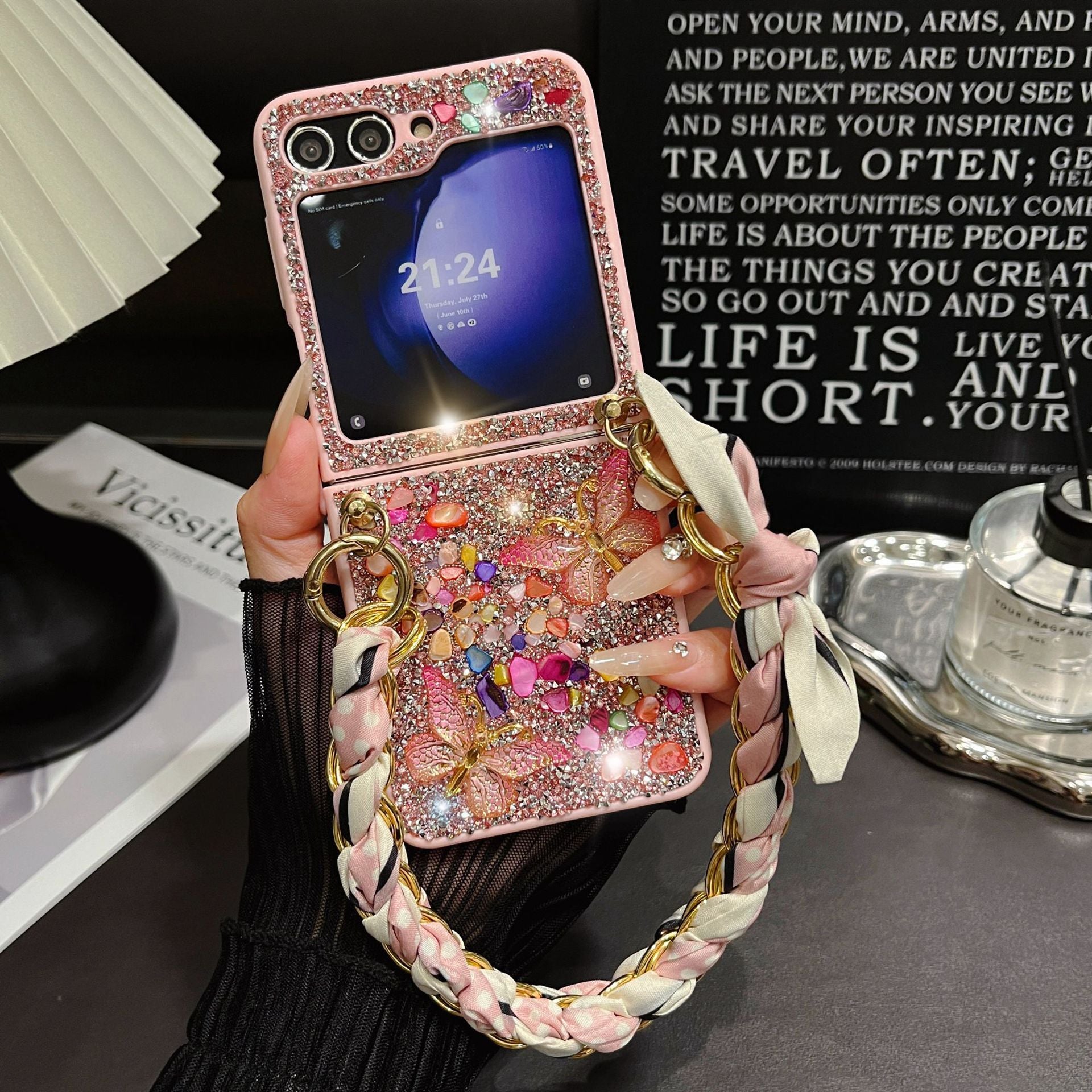 Rare Gemstone Decoration Case Cover for Samsung Flip Serie