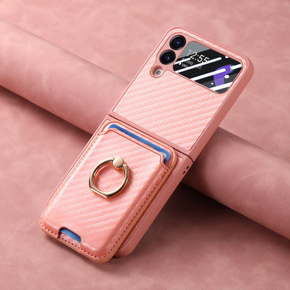 Carbon Fiber Magnetic Card Case Cover for Samsung Flip Serie