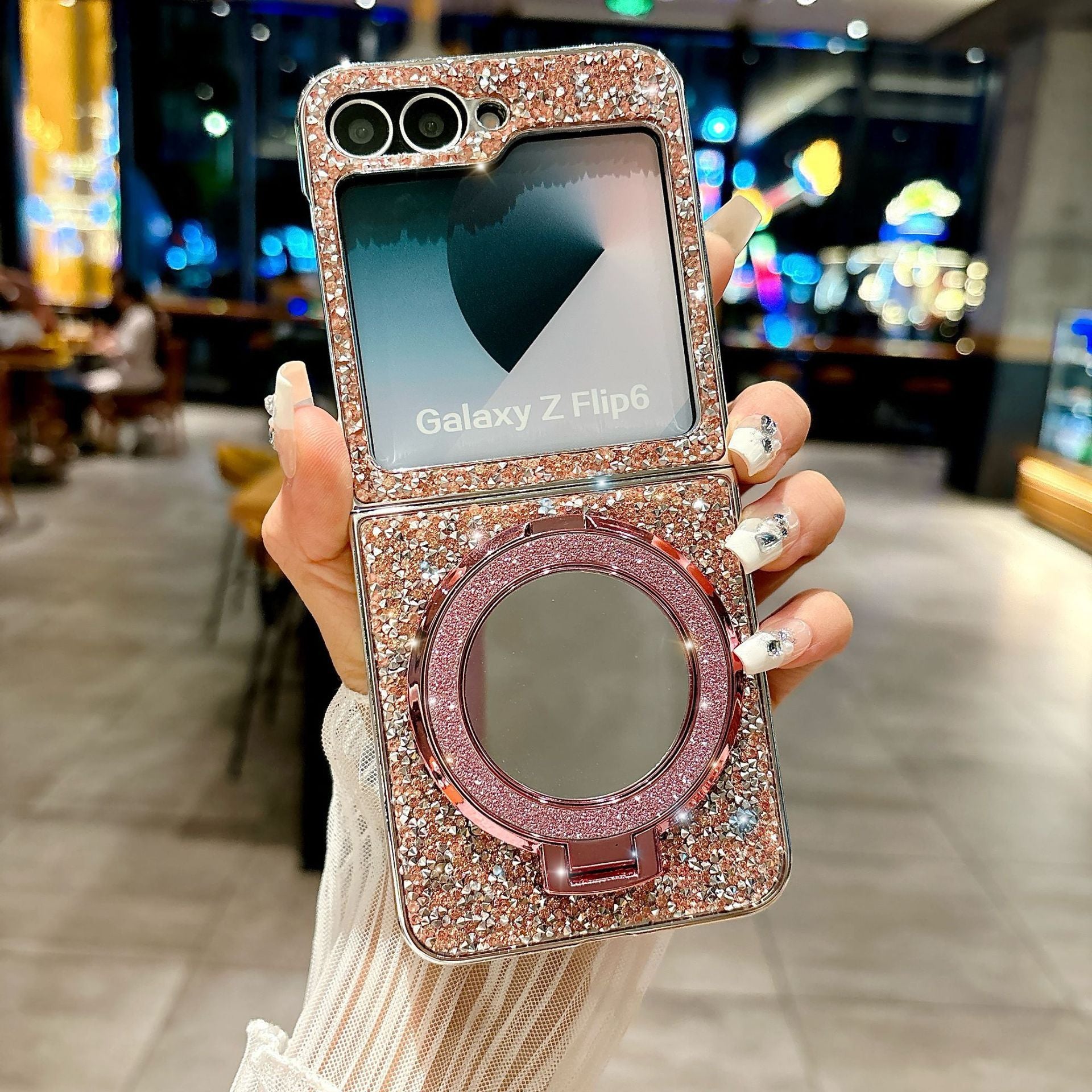 Folding Mirror Glitter Case Cover for Samsung Flip Series