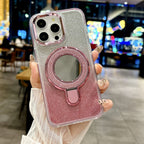 Equipped with Folding Stand and Make-up Mirror Glitter Case Cover for iPhone