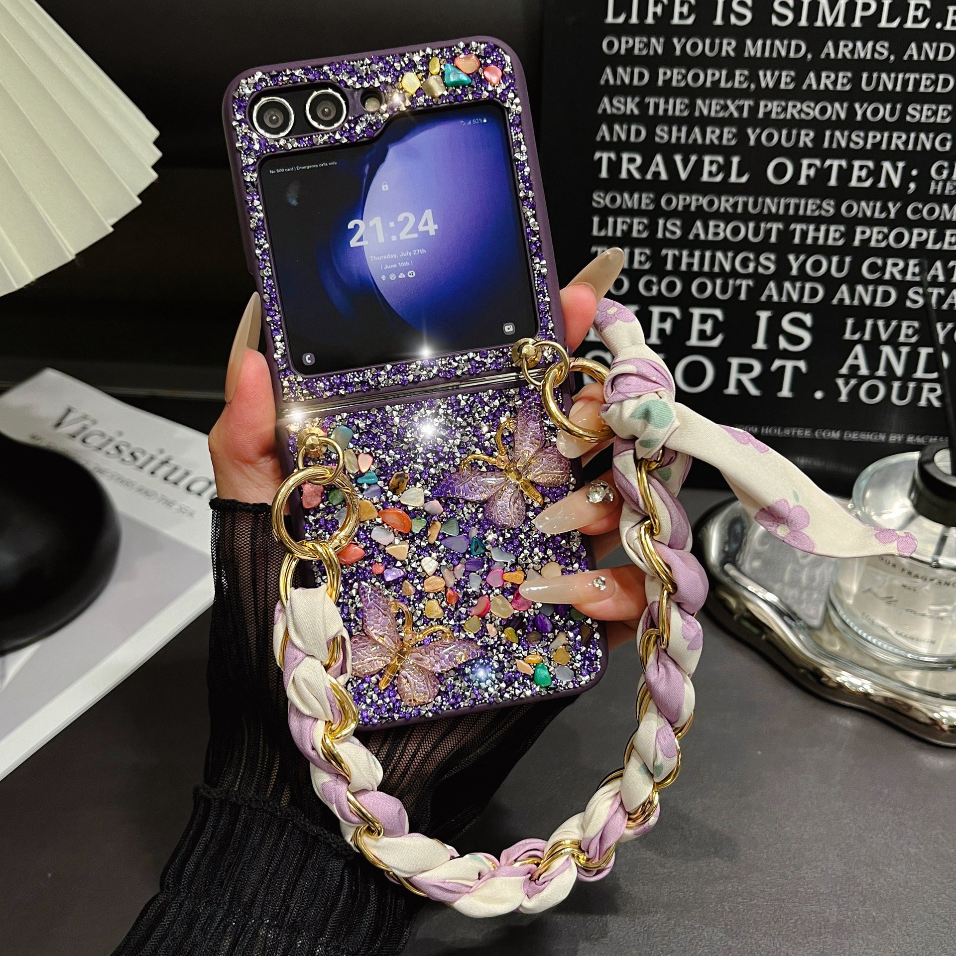 Rare Gemstone Decoration Case Cover for Samsung Flip Serie