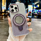 Equipped with Folding Stand and Make-up Mirror Glitter Case Cover for iPhone