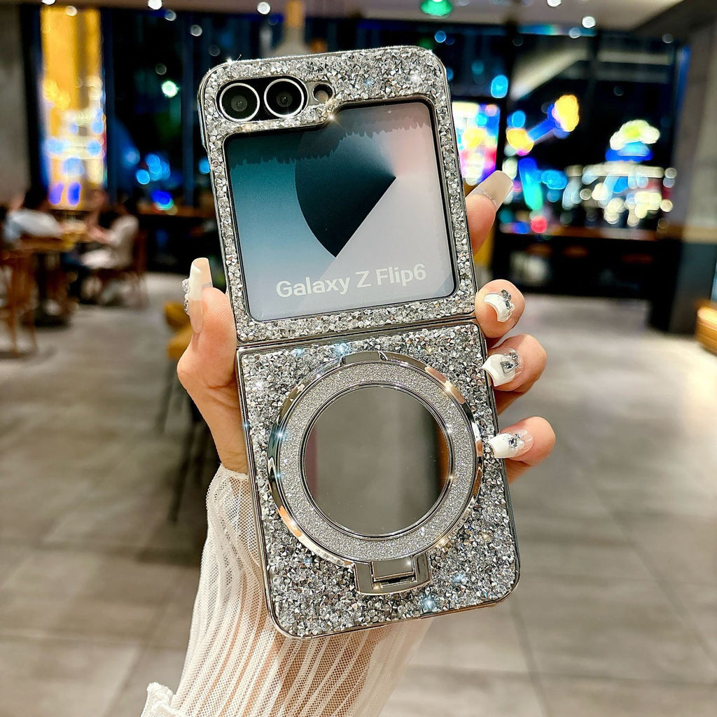 Folding Mirror Glitter Case Cover for Samsung Flip Series