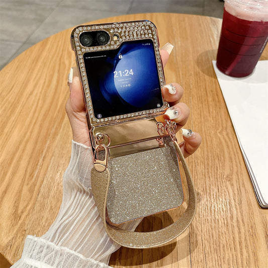Stunning Glitter Hand Strap Case Cover for Samsung Flip Series