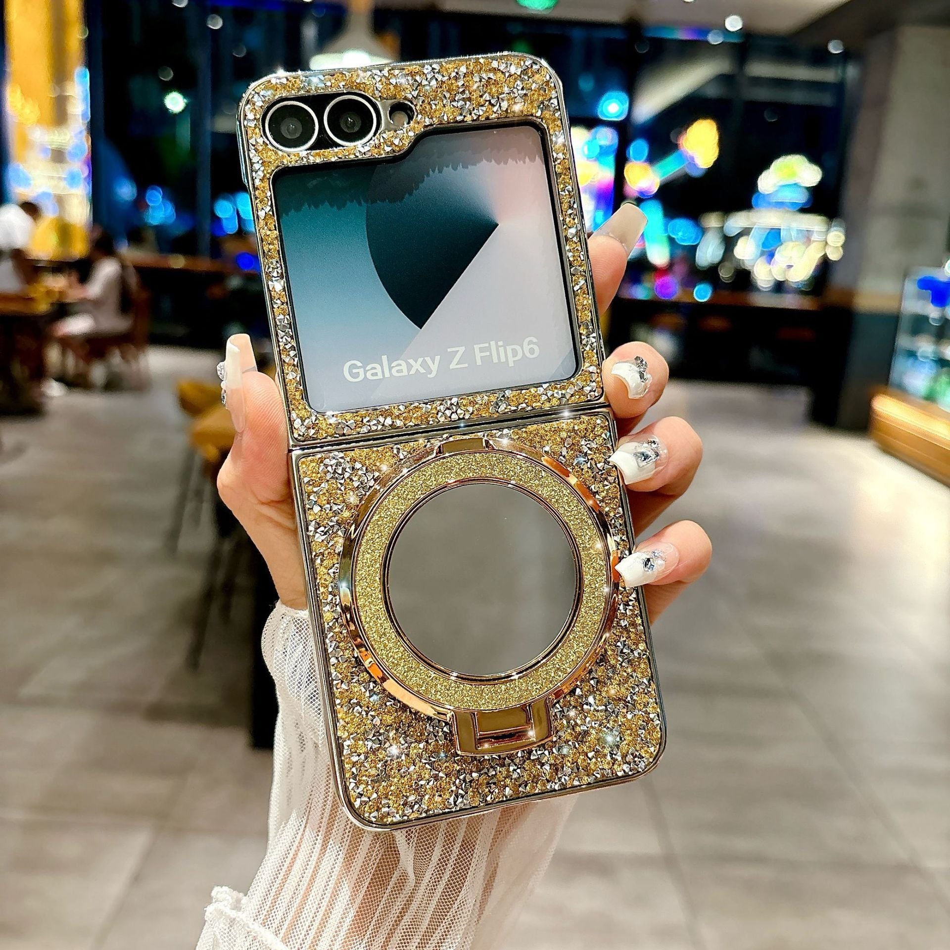 Folding Mirror Glitter Case Cover for Samsung Flip Series