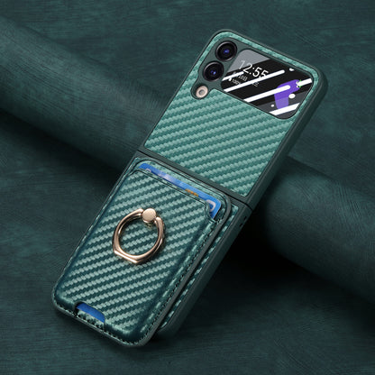 Carbon Fiber Magnetic Card Case Cover for Samsung Flip Serie