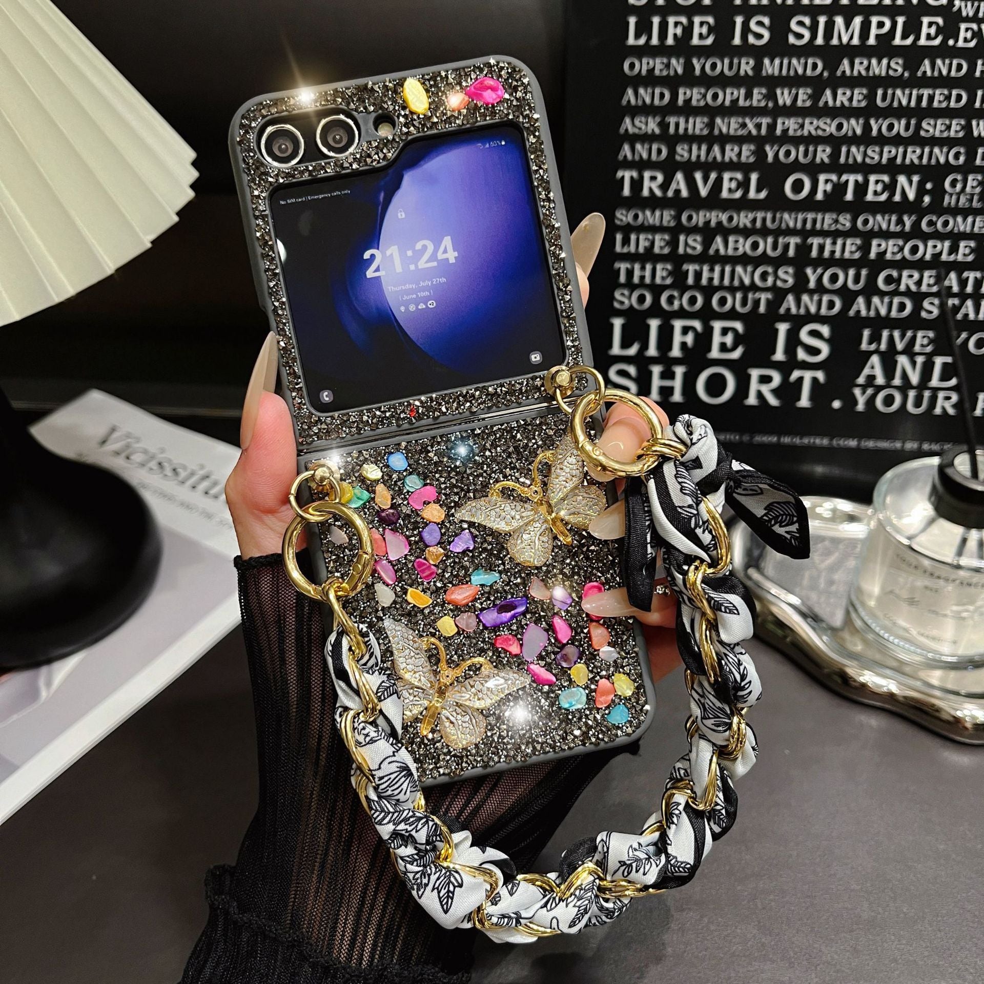 Rare Gemstone Decoration Case Cover for Samsung Flip Serie